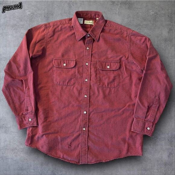 Vintage LL Bean Shirt Mens Large Houndstooth Flannel Made USA Workwear 90s - Picture 1 of 12